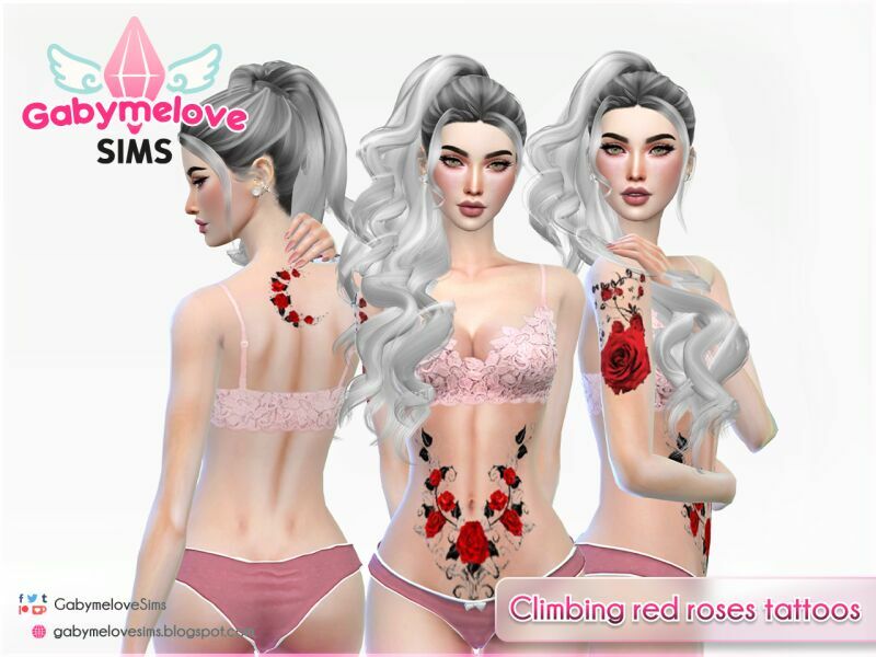 Climbing RED Roses Tattoo Pack For Women Sims 4 CC