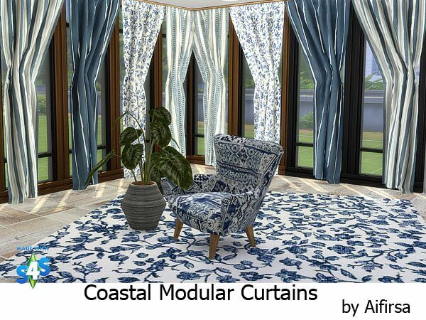 Coastal Modualr Curtains By Aifirsa Sims 4 CC