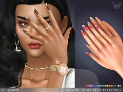 Colorful French Tips Almond Nails By Feyona Sims 4 CC