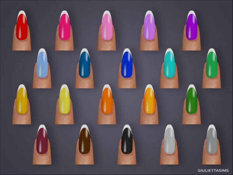 sims 4 cc colorful french tips almond nails by feyona 2