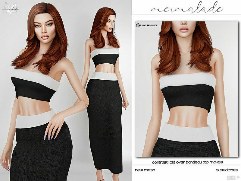 Contrast Fold Over Bandeau TOP MC459 Sims 4 CC