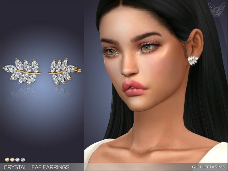 Crystal Leaf Earrings By Feyona Sims 4 CC