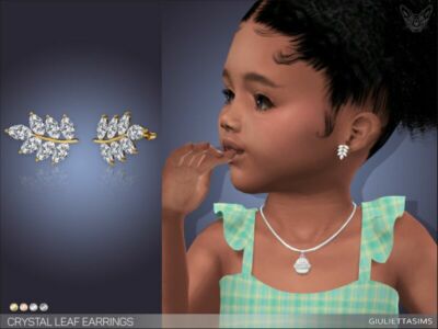 Crystal Leaf Earrings For Toddlers By Feyona Sims 4 CC