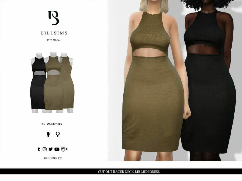 CUT OUT Racer Neck RIB Midi Dress Sims 4 CC