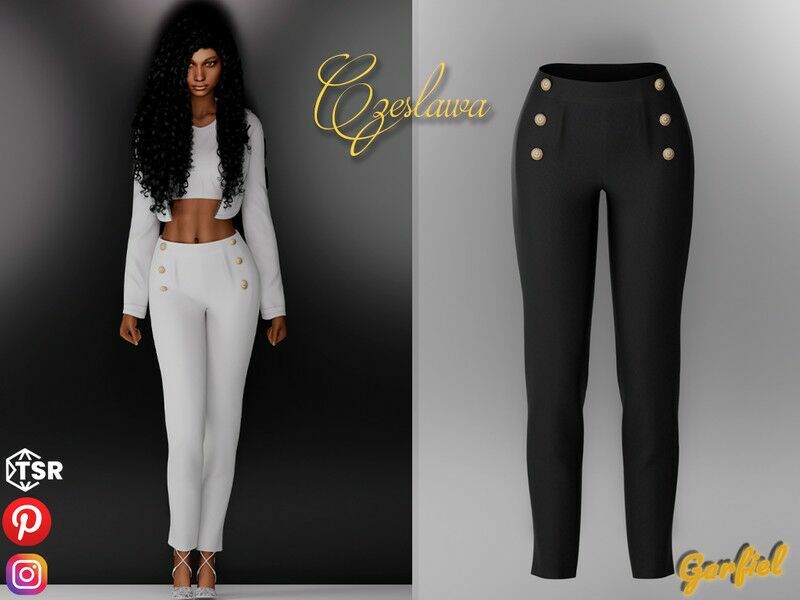 Czeslawa – Pants With Gold Buttons By Garfiel Sims 4 CC