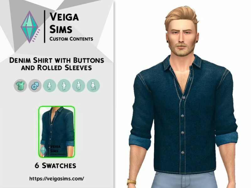 Denim Shirt With Buttons And Rolled Sleeves Sims 4 CC