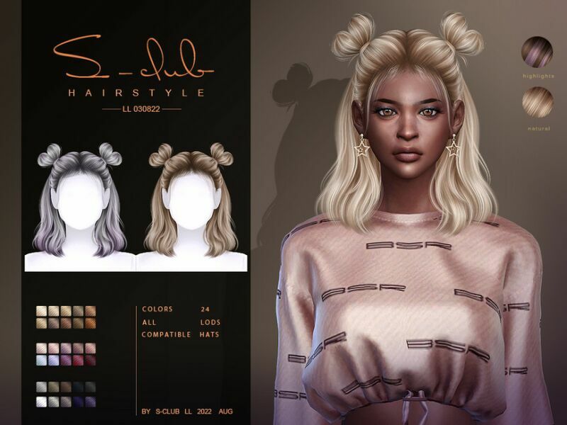 Double BUN Hairstyle (Yuki) By S-Club Sims 4 CC