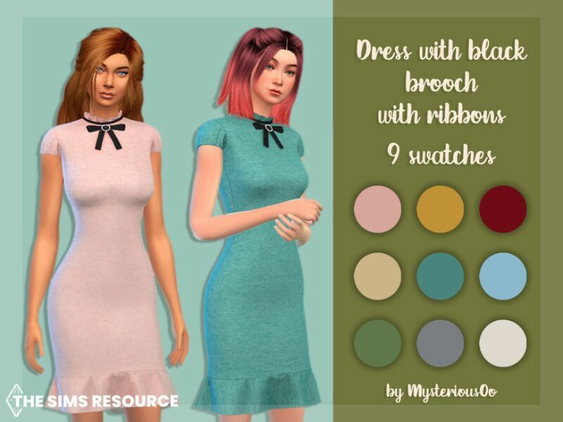 Dress With Black Brooch With Ribbons By Mysteriousoo Sims 4 CC