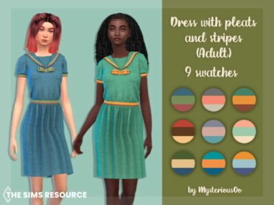 Dress With Pleats And Stripes Adult By Mysteriousoo Sims 4 CC