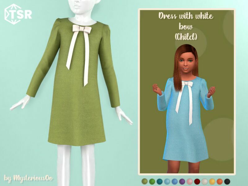 Dress With White BOW Child By Mysteriousoo Sims 4 CC