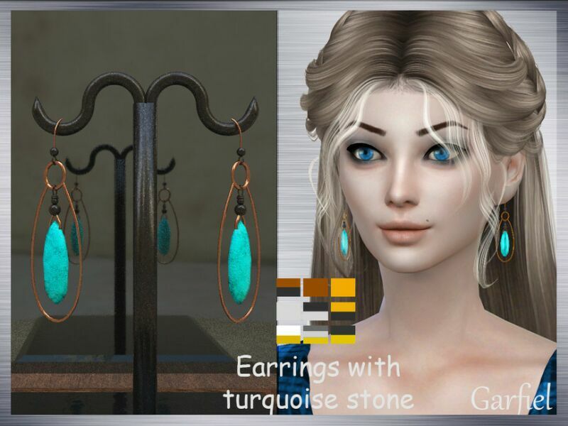 Earrings With Turquoise Stone By Garfiel Sims 4 CC