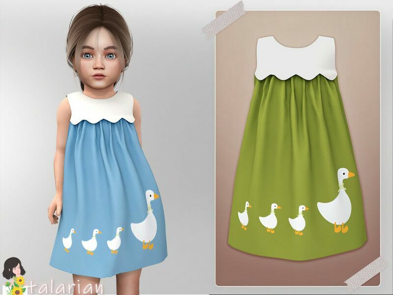 Ella Dress With Goose Print / Toddler Sims 4 CC