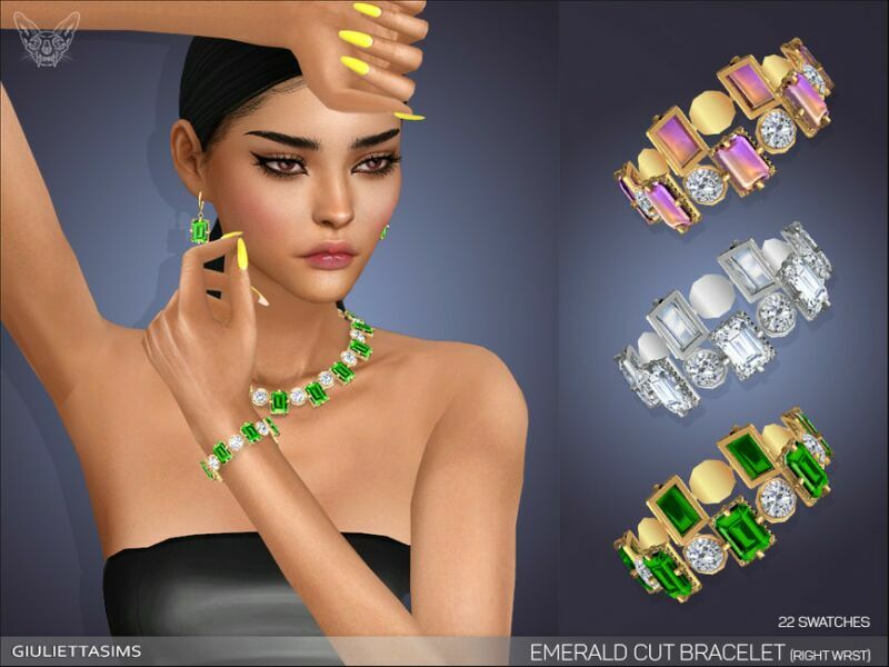 Emerald CUT Bracelet For Right Wrist By Feyona Sims 4 CC