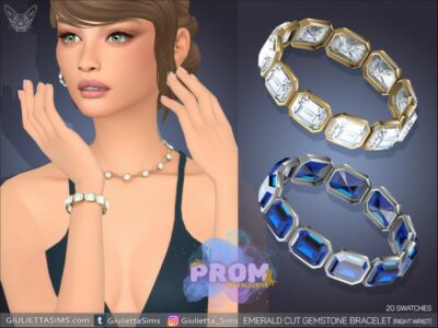 Emerald CUT Gemstone Prom Bracelet Right Wrist By Feyona Sims 4 CC