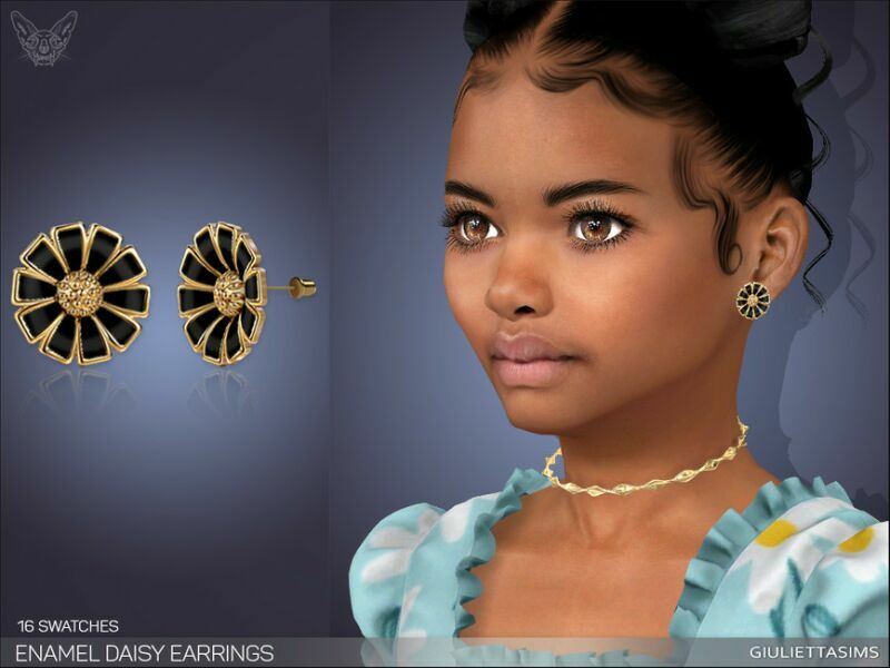 Enamel Daisy Earrings For Kids By Feyona Sims 4 CC