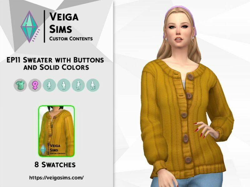 EP11 Sweater With Buttons And Solid Colors Sims 4 CC