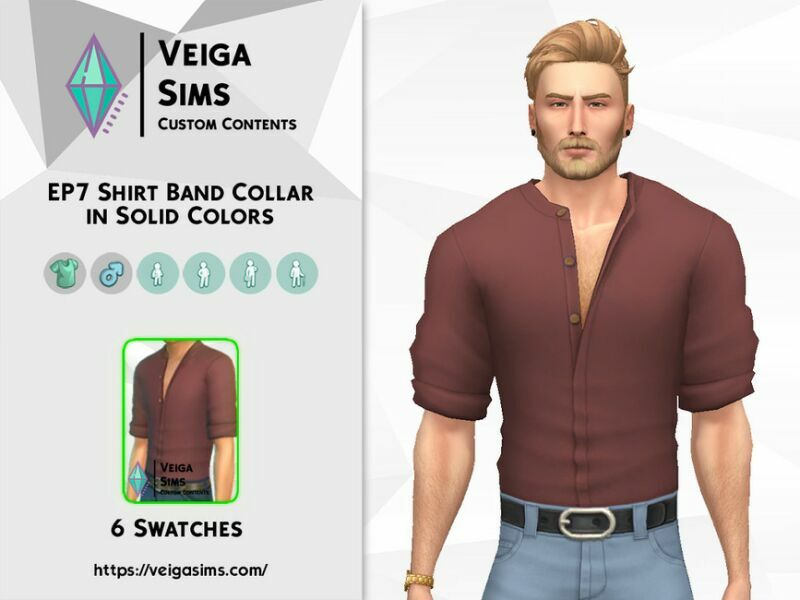 sims 4 cc ep7 shirt band collar in solid collors 2