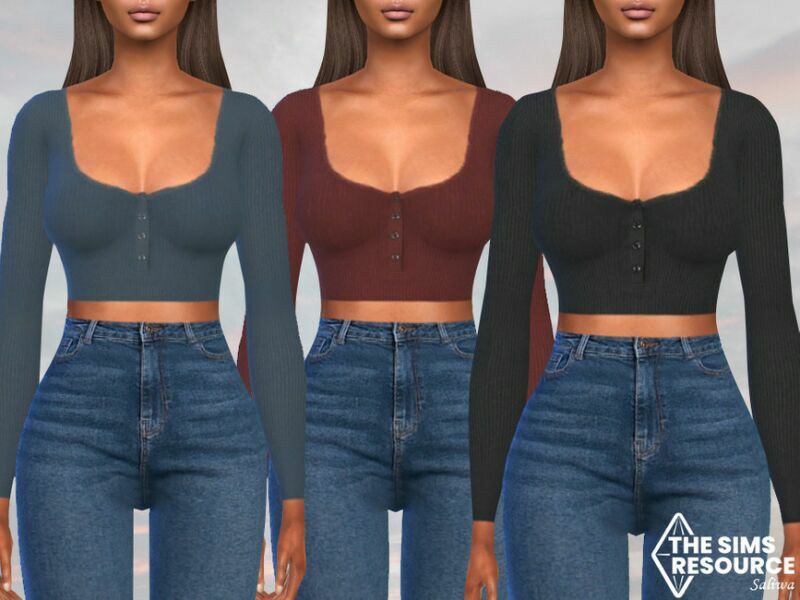 Female Cropped Buttoned Tops By Saliwa Sims 4 CC