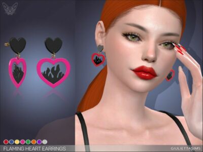 Flaming Heart Earrings By Feyona Sims 4 CC