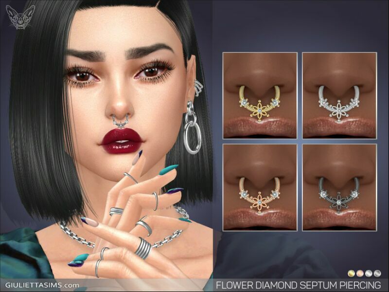 Flower Diamond Septum Nose Piercing By Feyona Sims 4 CC