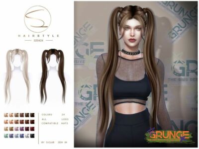 Grunge Hairstyle ( Double Ponytail )020424 By S-Club Sims 4 CC