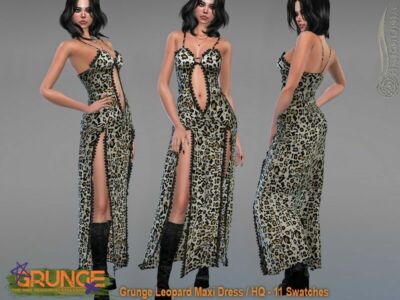 Grunge Leopard Maxi Dress By Harmonia Sims 4 CC