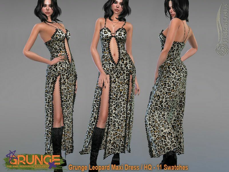 Grunge Leopard Maxi Dress By Harmonia Sims 4 CC