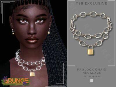 Grunge Padlock Chain Necklace By Glitterberryfly Sims 4 CC