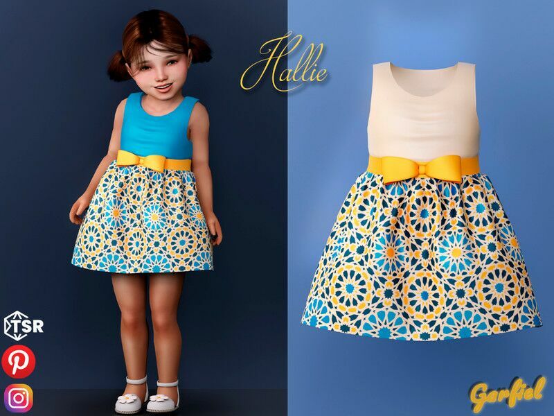 Hallie – Sleeveless Dress With Geometric Pattern By Garfiel Sims 4 CC