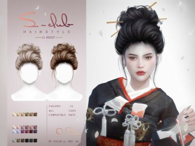 Japanese Updo Hairstyle (O-Ren) By S-Club Sims 4 CC