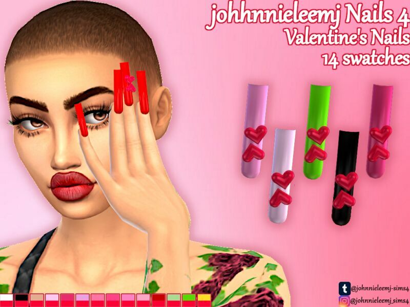 Johnnieleemj Nails 4 (Valentine’S Nails) By Johnnieleemj Sims 4 CC