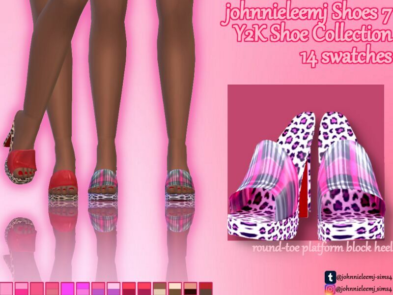 Johnnieleemj Shoes 7 (Y2K Collection) Round TOE Platform Block Heel By Johnnieleemj Sims 4 CC