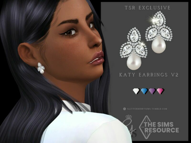 Katy Earrings V2 By Glitterberryfly Sims 4 CC