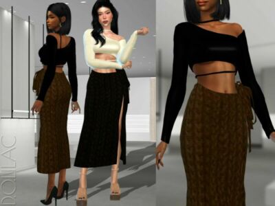 Lace UP Knit Skirt [SET] DO351 Sims 4 CC