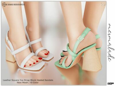 Leather Square TOE Strap Block Heeled Sandals S158 For Sims 4 Sims 4 CC