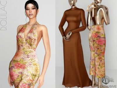 Liana Backless Sequined Midi Dress DO0323 Sims 4 CC