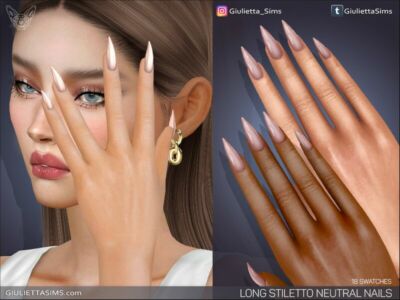 Long Stiletto Nails Neutral Colors By Feyona Sims 4 CC