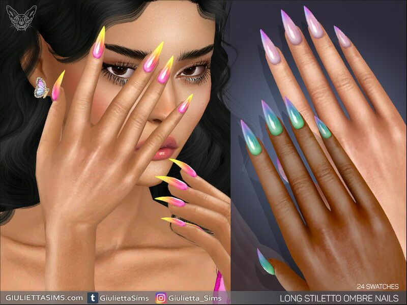 Long Stiletto Ombre Nails By Feyona Sims 4 CC