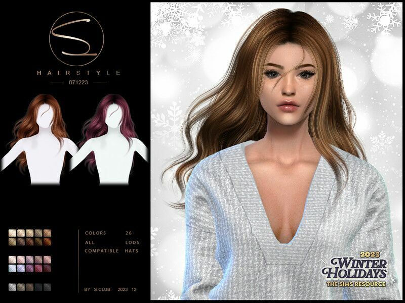 Long Wavy Hair Yves 071223 By S-Club Sims 4 CC