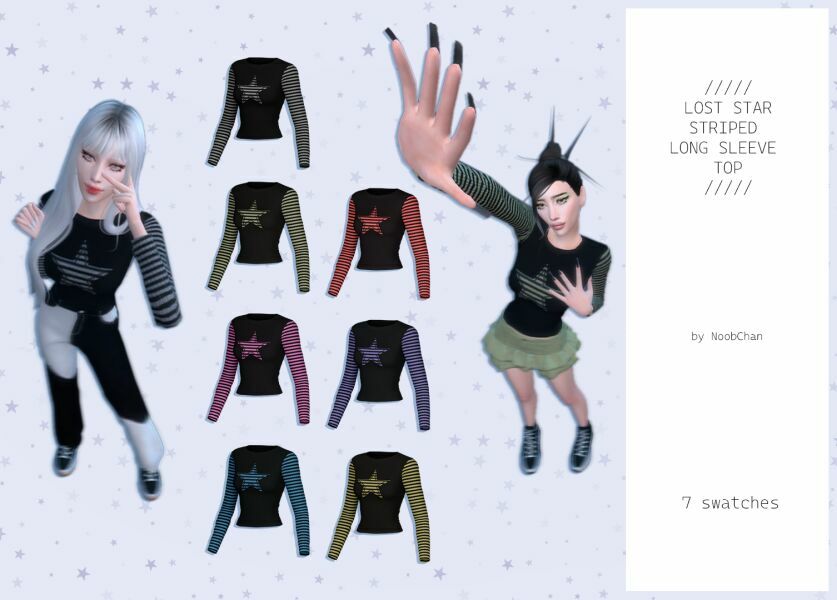 Lost Star Striped Long Sleeve By Noobchan Sims 4 CC