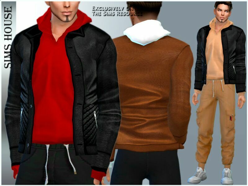 Men’S Leather Jacket With Hoodie Sims 4 CC