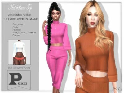 MID Sleeve TOP By Pizazz Sims 4 CC