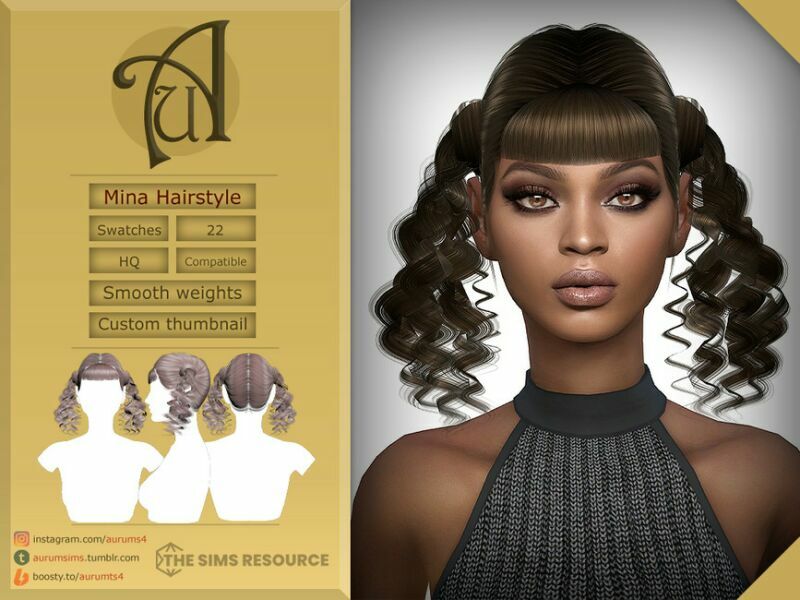 Mina – Short Curly Pigtail Hairstyle By Aurummusik Sims 4 CC