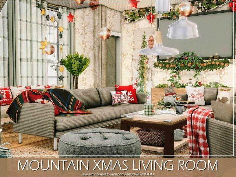 sims 4 cc mountain xmas living room by mychqqq 2