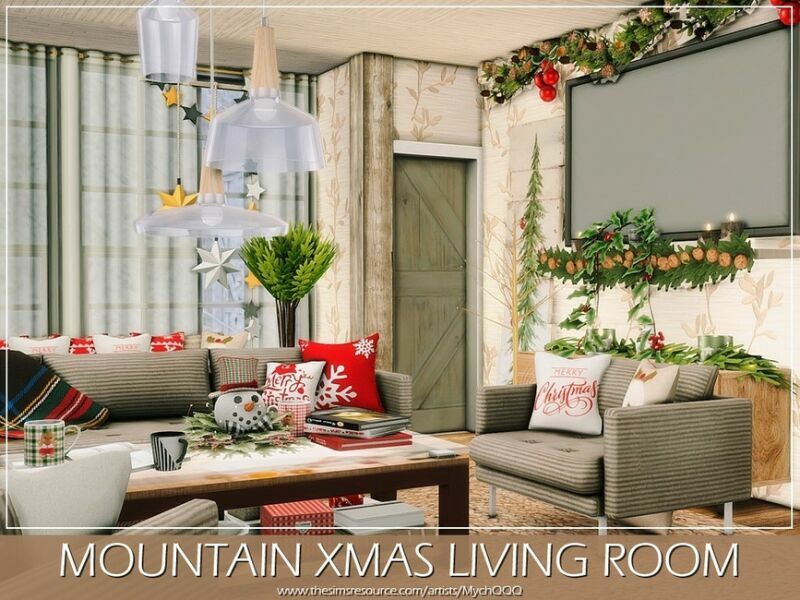 sims 4 cc mountain xmas living room by mychqqq 3