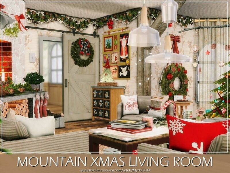 sims 4 cc mountain xmas living room by mychqqq 4