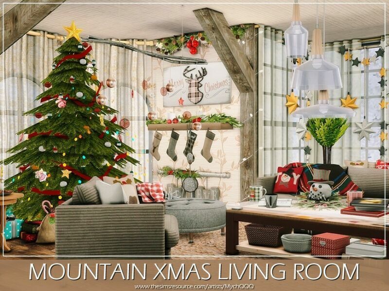 sims 4 cc mountain xmas living room by mychqqq 5