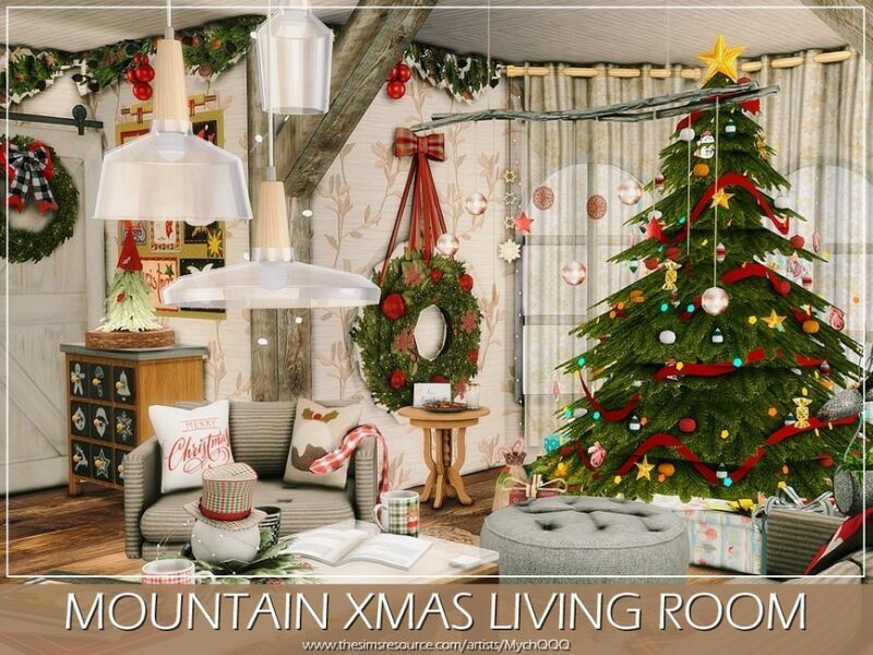 sims 4 cc mountain xmas living room by mychqqq 7