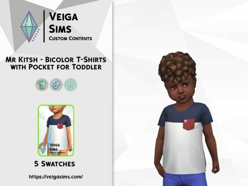 MR. Kitsch – Bicolor T-Shirts With Pocket For Toddler Sims 4 CC