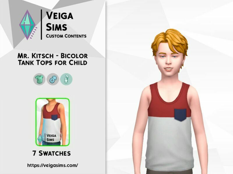 MR. Kitsch – Bicolor Tank Tops With Pockets For Child Sims 4 CC